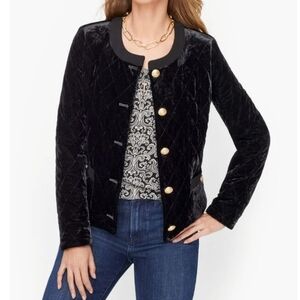 Talbots Black Quilted Velvet Jacket with Gold Buttons, size XL